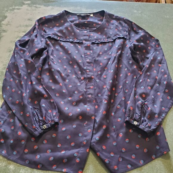Boden Deborah ruffle blue&red blouse sz 6 - Picture 3 of 6